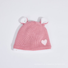 Caps de gorro de malha quente de cor de inverno rosa para meninas